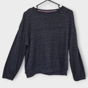 Tommy Hilfiger Sweater Top Womens Small Navy Blue Waffle Thermal Knit Round Neck